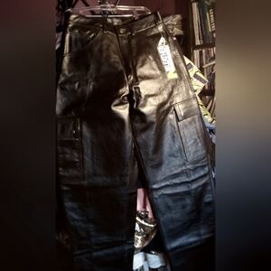 Luxury black leather cargo pants size 32